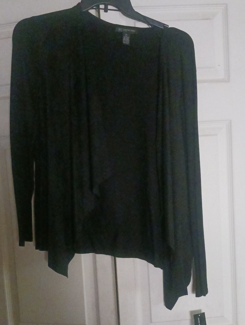 INC International Concepts Black Open-Front Draped Cardigan